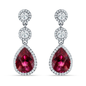 Pear Teardrop Halo Drop Dangle Earring Ruby CZ 925 Sterling Silver Wholesale